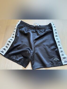 Vintage Kappa Black Satin Shorts with big logo flair